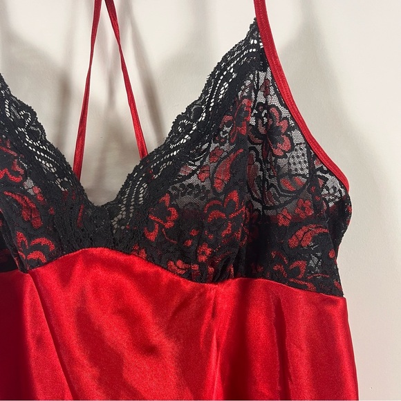 Linea Donatella Womens Red Black Lace Chemise Slip Dress Vampire 2X Romantic - Picture 2 of 10